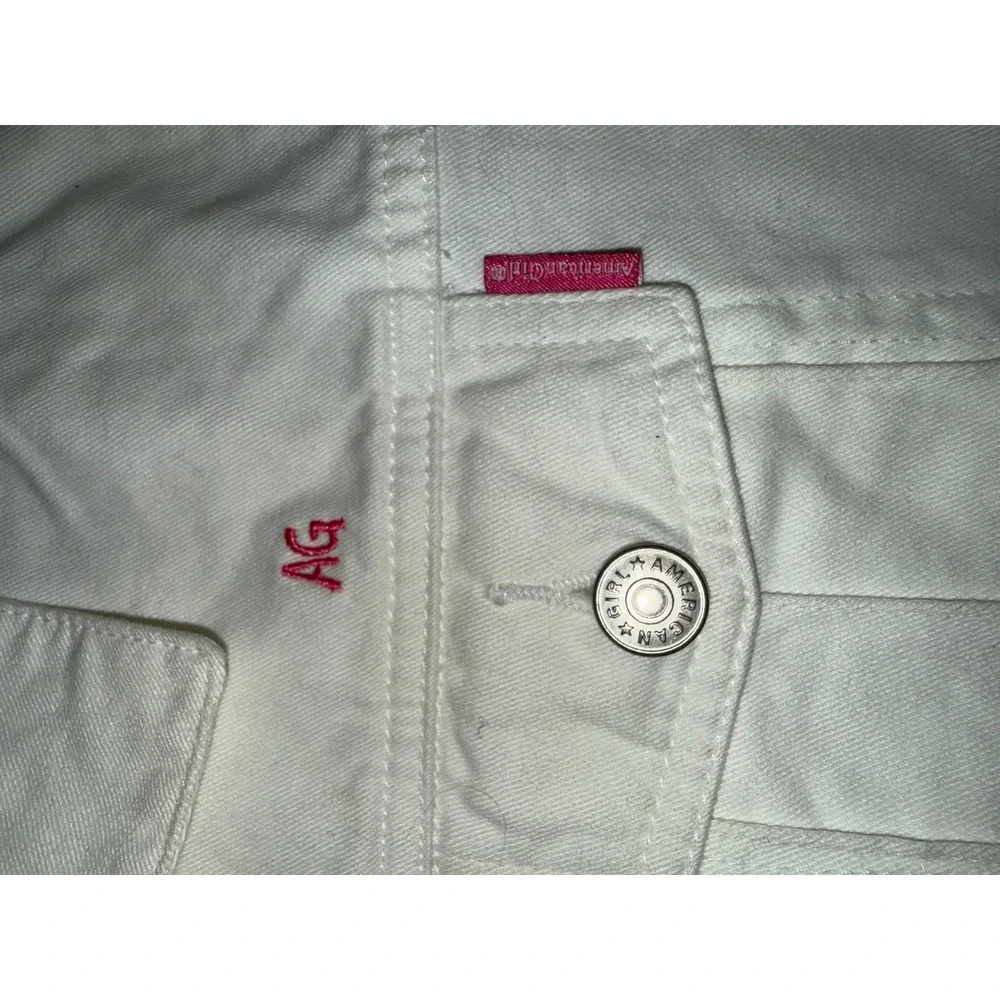 American Girl Kids White Denim Jacket‎ Flower Embroidery Size Large